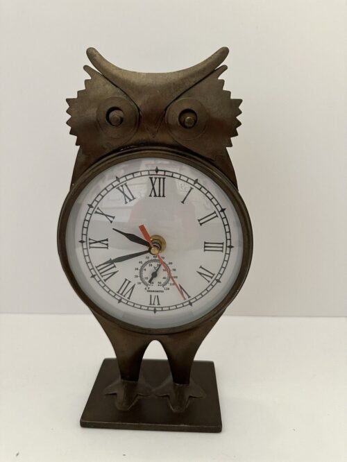 Pier 1 Imports Owl Analog Table Clock Metal Bronze Finish