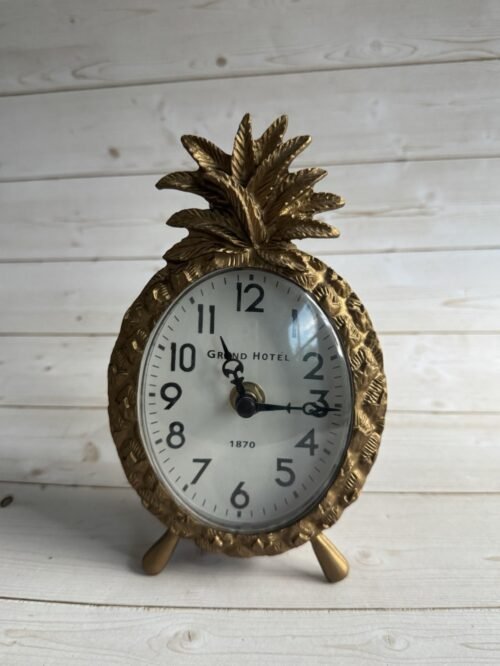 Pineapple Shaped Gold Tone Metal Tabletop Clock Tested