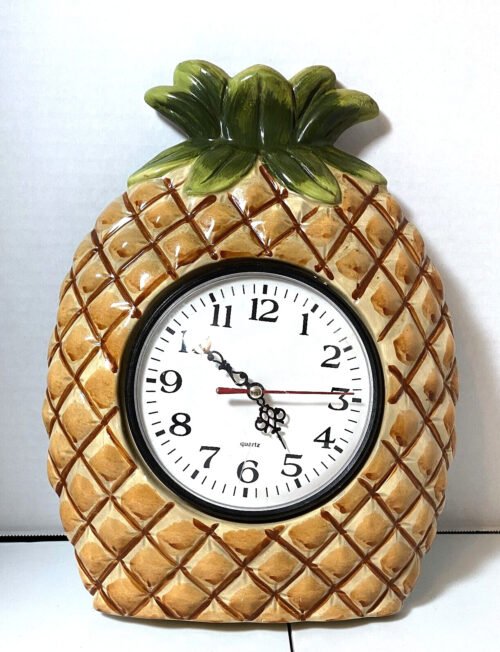 Pineapple Shaped Porcelain Tropical Wall Kitchen Clock Works!