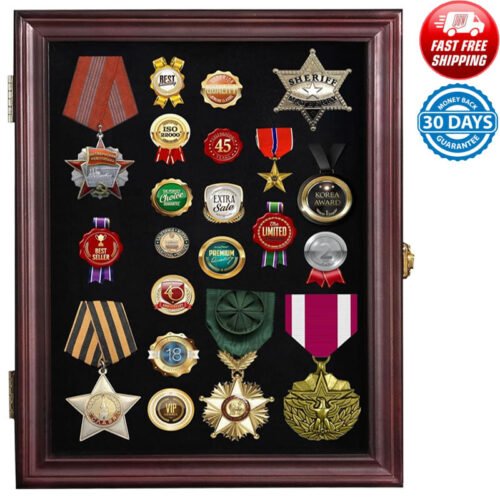 Pine Pin Display Case Shadow Box Pins Medals Collectibles Lockable Design New