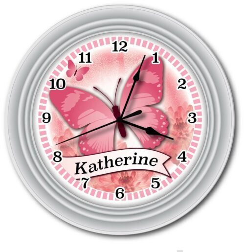 Pink Butterfly PERSONALIZED Wall Clock - Girls Bedroom Kitchen Home GREAT GIFT