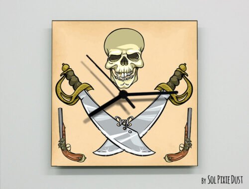 Pirates Swords and Skull Wall Clock - Kids Nursery Room - Wall Clock