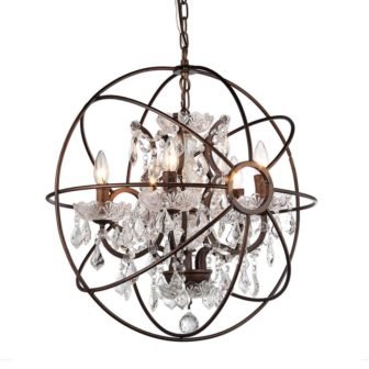 Planetshaker Spherical 6-Light Antique Bronze Chandelier with Shade
