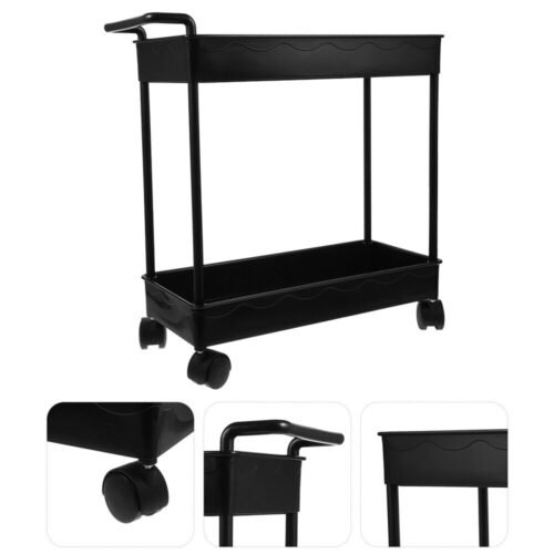Plastic Shelf Office Makeup Storage Organizer Rolling Cart Two Tier