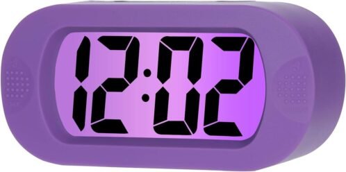 Plumeet Kids Alarm Clock Large Digital LCD Travel Clocks with Purple