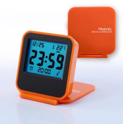Pocket Foldable LCD Digital Travel Desk Alarm Clock Snooze Date Day Thermometer