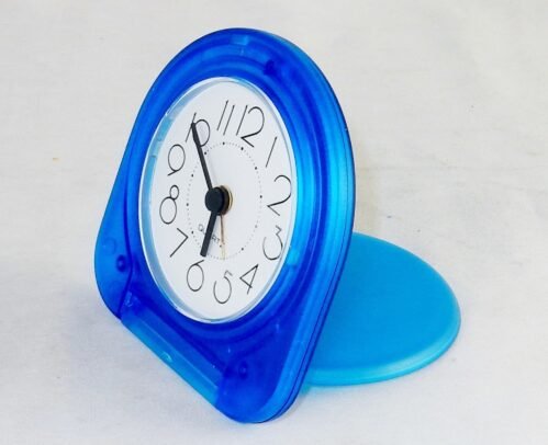 Pocket Travel Alarm Clock ~ Analog Face, Snooze Button, Translucent Blue, #TC-03