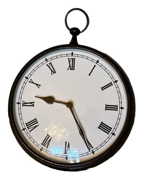 Pocket Watch Design - Wall Clock Made in India 8" Bronze Colored Metal Roman Num