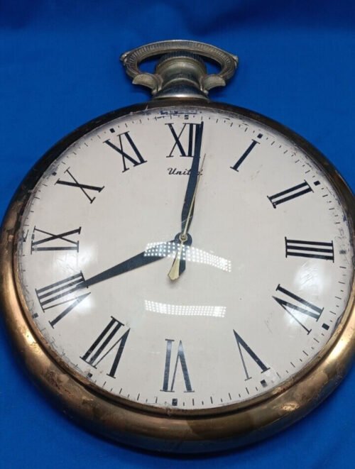 Pocket Watch Wall Clock 17" Metal 1980 Gold Brass Non-Working Decor or Parts