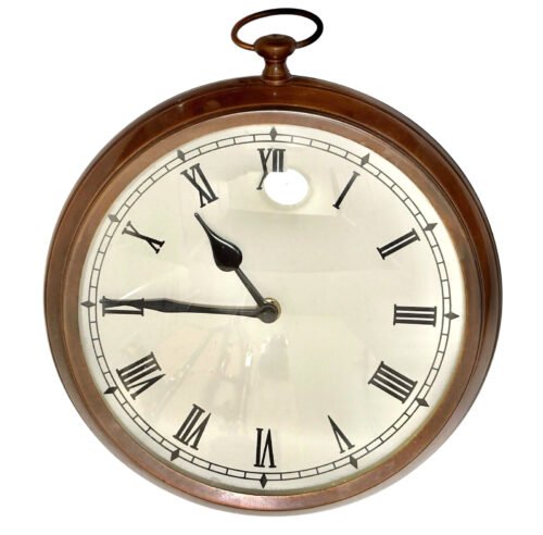 Pocket Watch Wall Clock Copper Finish Roman Numeral Convex Glass