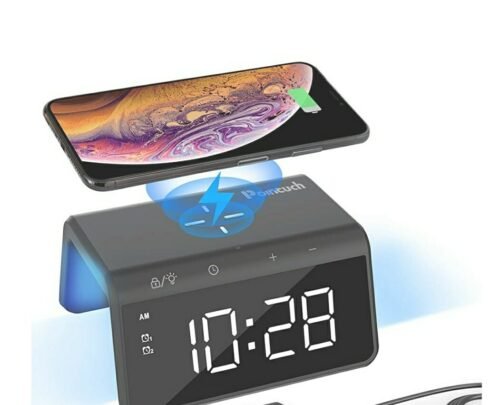 Pointuch Black Digital Alarm Clock Touch LED Wireless Charger 7 Color NEW
