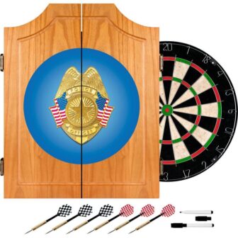 Police Officer Wood Finish Dart Cabinet Set photo