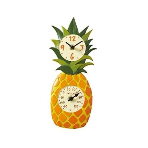 Poly Resin Indoor and Outdoor Clock and Thermometer, Home Decor for Pineapple