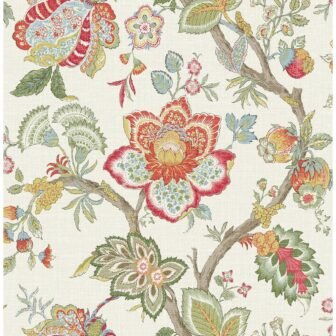 Pomme and Antique Ruby Bernadette Jacobean Paper Unpasted Nonwoven Wallpaper Roll 60.75...