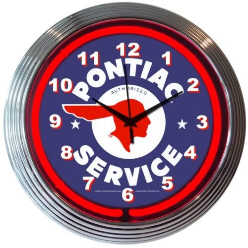 Pontiac Service Red Light Up Neon Garage Man Cave Wall Clock