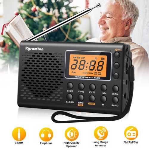Portable FM/AM/SW Radio Receiver Digital LCD Display Clock Loud Speaker+Earphone