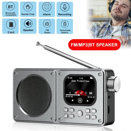 Portable FM Radio Digital LCD Screen Bluetooth Speaker MP3 Player Alarm AUX/TF