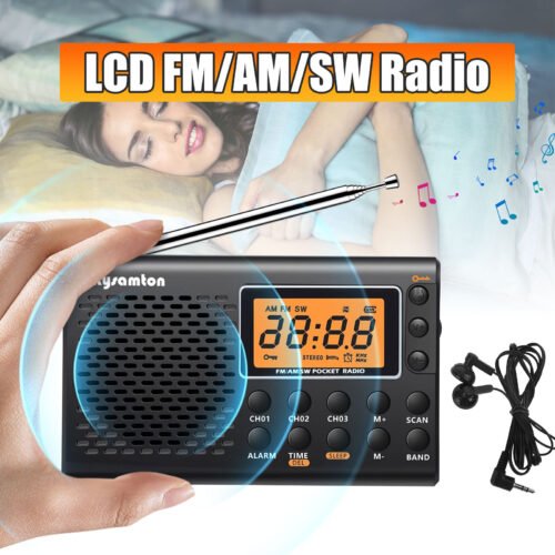 Portable Pocket Digital LCD FM/AM/SW Radio w/Alarm Clock Sleep Timer Earphones