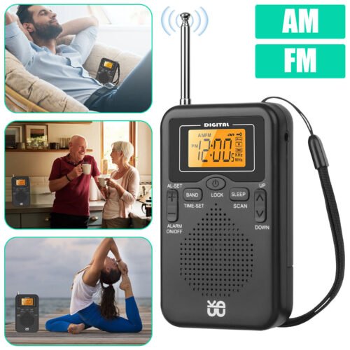 Portable Pocket Emergency Digital AM FM Radio w/Speaker 3.5mm Jack Alarm Clock