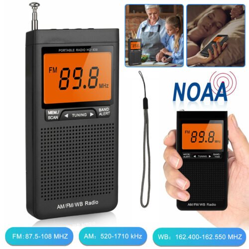Portable Pocket Mini AM FM NOAA Emergency Radio LCD Screen w/Alarm Clock Antenna