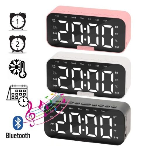 Portable Wireless Bluetooth Digital Mirror Alarm Clock Speaker MP3 Player US