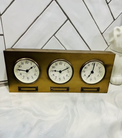 Pottery Barn Around The World 3 Time Zones Brushed Nickel Clock - Not Functional