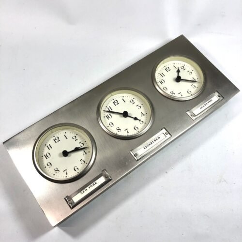 Pottery Barn Around The World 3 Time Zones Brushed Nickel Clock Home Office