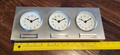Pottery Barn Around The World 3 Time Zones CLOCKS Brushed Nickel (C5)