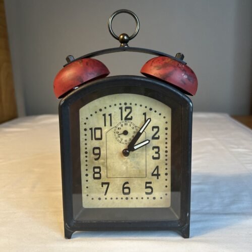 Pottery Barn Brushed Metal Table Desk Clock Art Deco Style - 7 Inches Tall Works
