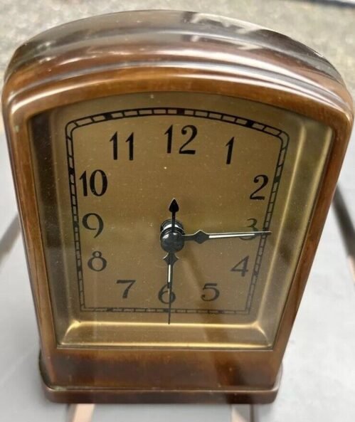 Pottery Barn Desk Clock Retro Art Deco Style Brushed Nickel Bronze Not Working