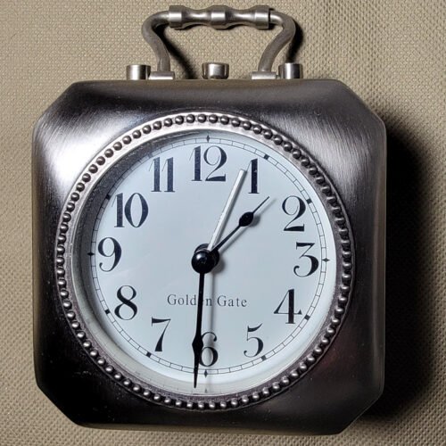 Pottery Barn Golden Gate Square Carriage Alarm Clock Brushed Nickel Travel WORKS