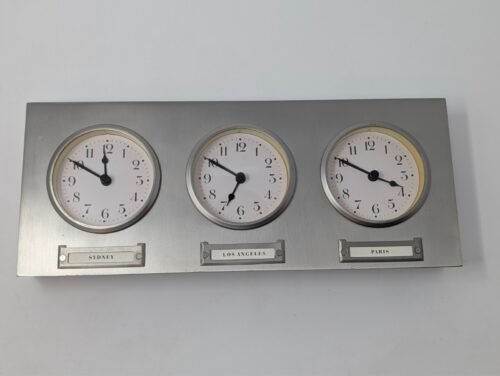 Pottery Barn Nickel Around the World 3 Time Zone International Clock, Wall, Desk