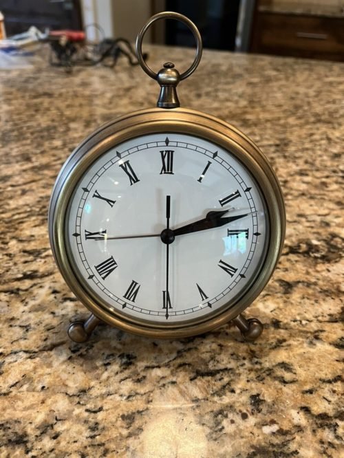 Pottery Barn Pocket Watch Clock Brass Finish Medium Size Mantel Desk Top Table