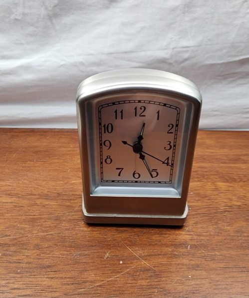 Pottery Barn Shelf/Table/Desk Alarm Clock - Retro Art Deco Style/Brushed Nickel
