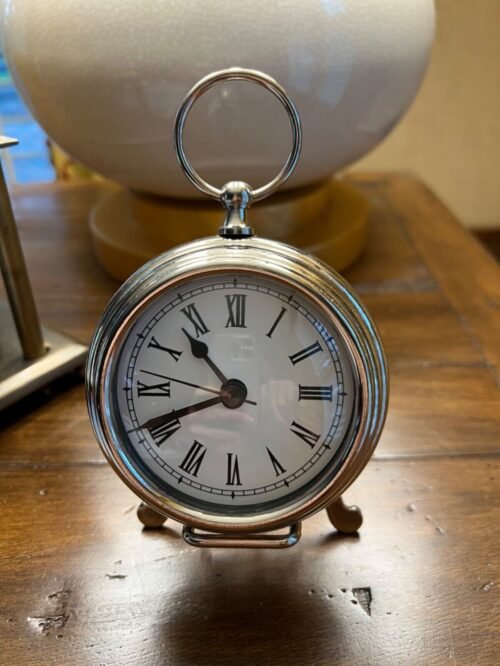 Pottery Barn table clock pocket watch silver with second hand with easel