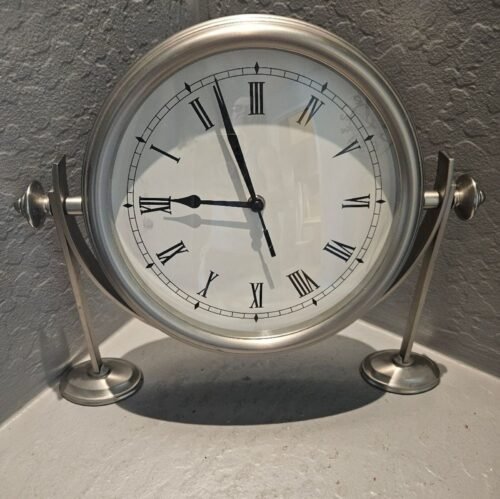 Pottery Barn Table Top 13" Silver Clock Pocket Watch Look