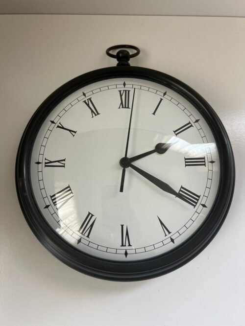 Pottery Barn Wall Clock Hanging Pocket Watch Style Pewter Finish 9 In Heavy