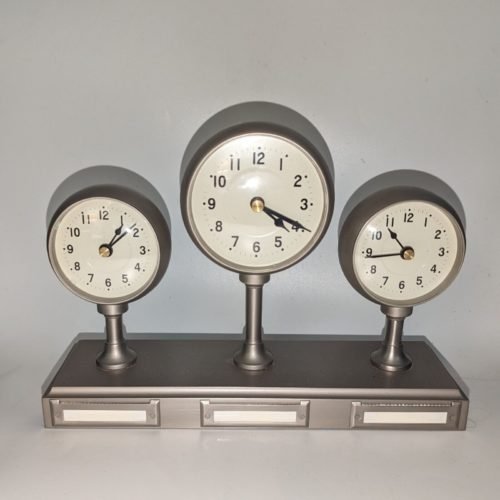 Pottery Barn World Timezone Clock 3 Face Industrial Brushed Nickle Study Office