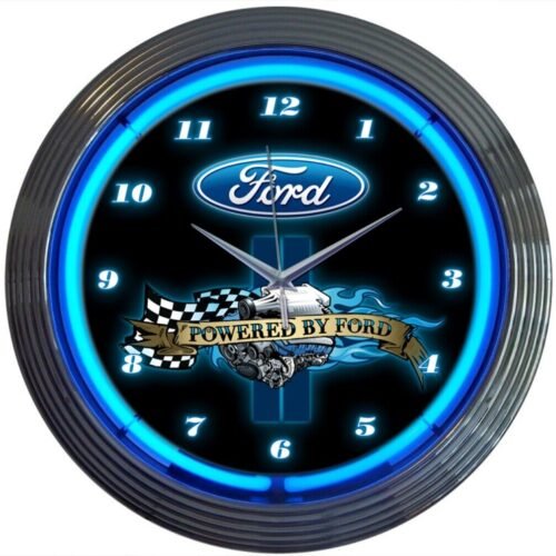Powered by Ford Logo Blue Neon Wall Clock 15" Diameter 8PWDFORD Neonetics