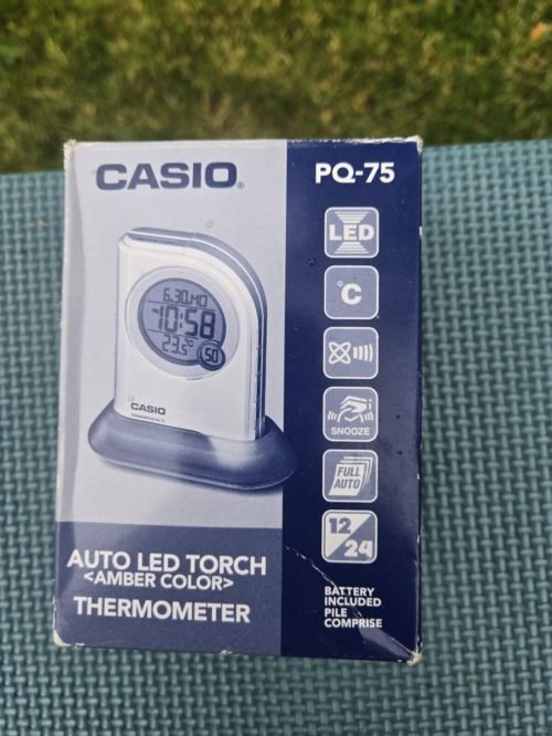 PQ75-2DF Casio Digital Alarm Clock ,Thermometer , Auto Led Torch, Orange