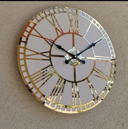 Premium Wall Clock White Gold Roman