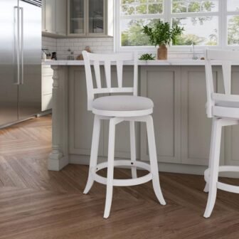 Presque Isle 39 in. White Slat High Back Wood 25.5 in. Counter...