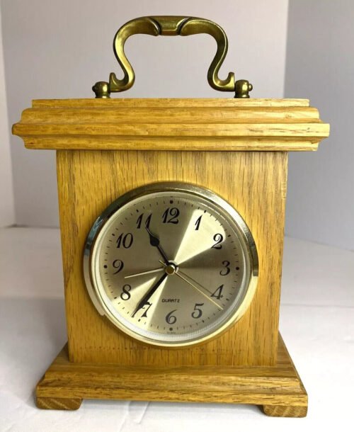 PRIMEX Small Clock For Desk or Mantle Vintage Wood Battery Operated TESTED
