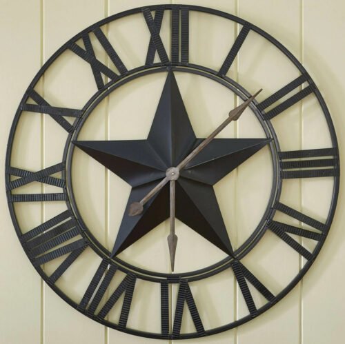 Primitive/Country Large Metal Star Wall Clock 35" Rustic