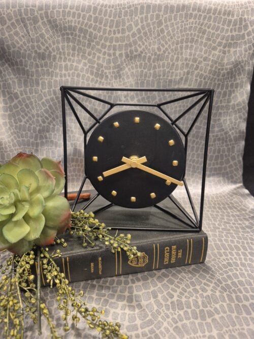 Project 62 Mid-Century Inspired Black & Gold Metal Wall or Table Clock - New