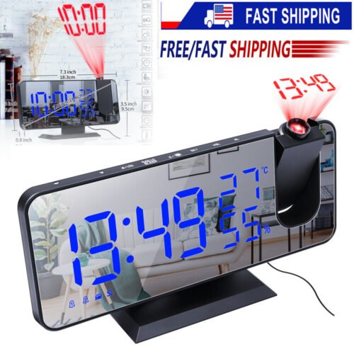 Projection Alarm Clock 7.4" LED Digital Projector FM Radio Timer Snooze USB