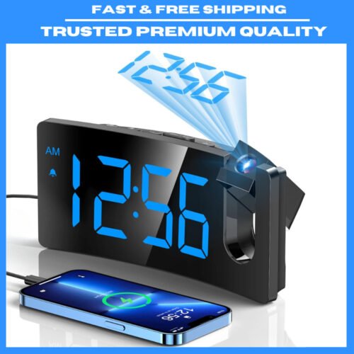 Projection Alarm Clock, Digital Clock with 180° Rotatable 3-Level Brightness