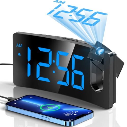 Projection Alarm Clock, Digital Clock with 180° Rotatable Projector, 3-Level ...
