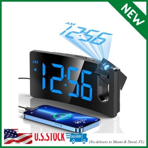 Projection Alarm Clock, Digital Clock with 180° Rotatable Projector, 3-Level Bri