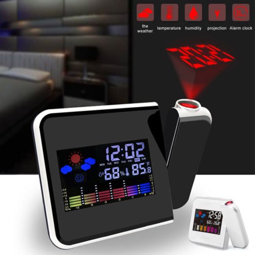 Projection Alarm Clock Digital LCD Display Weather Snooze Temperature Humidity
